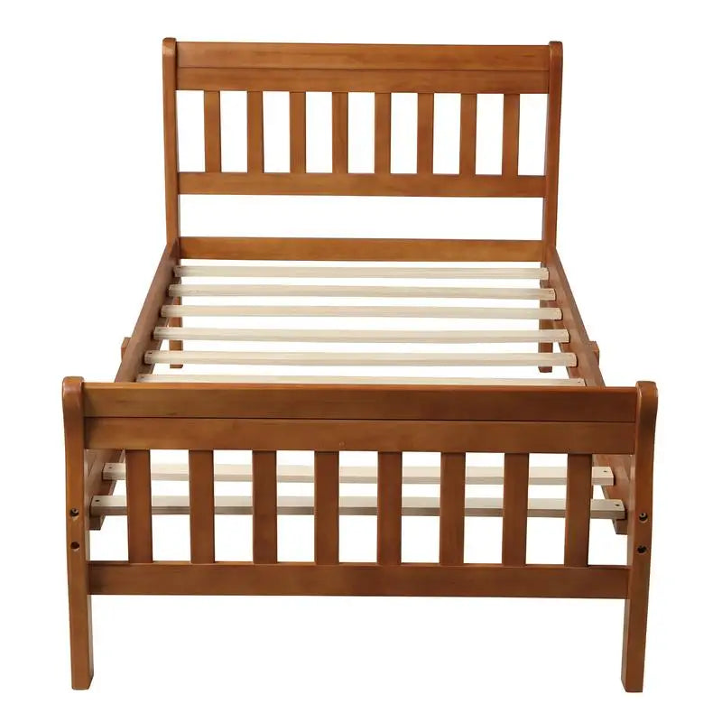 Twin Wood Platform Bed Frame with Headboard & Footboard, Sleigh Design, Sturdy Slat Support