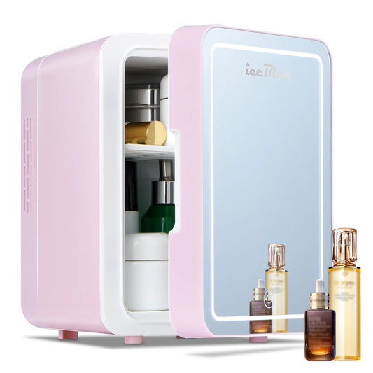 iceBlue 4L Mirror Mini Fridge – AC/DC Cooler & Warmer for Skincare, Beauty & Travel