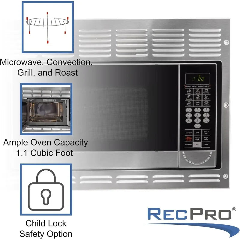 RecPro RV Convection Microwave – 1.1 cu. ft Stainless Steel 120V Appliance, Direct Replacement for Greystone