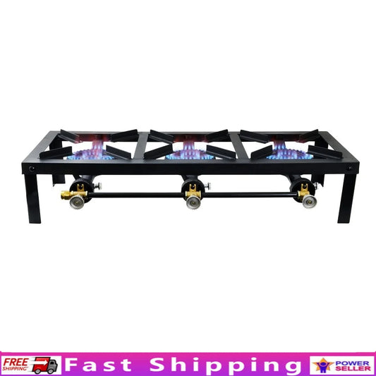 Heavy Duty Triple Burner Propane Gas Stove – 45,000 BTU Outdoor Cooker with Adjustable Legs, Portable Angle Iron Design