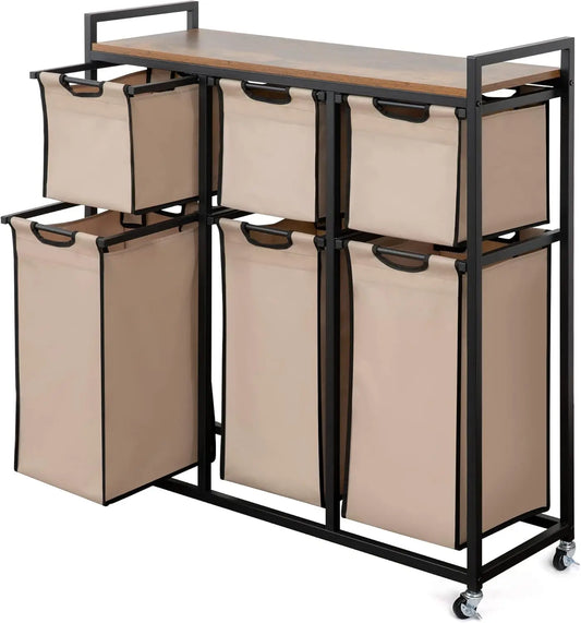 Laundry Hamper with 6 Compartments – Metal Frame & Sliding Sorter Bags