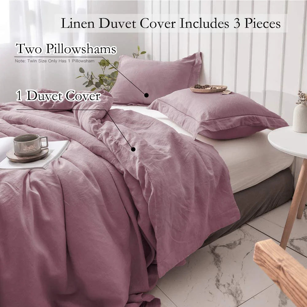 Simple&Opulence 100% Linen Bedding Set – 3-Piece Boho Comforter & Duvet Cover