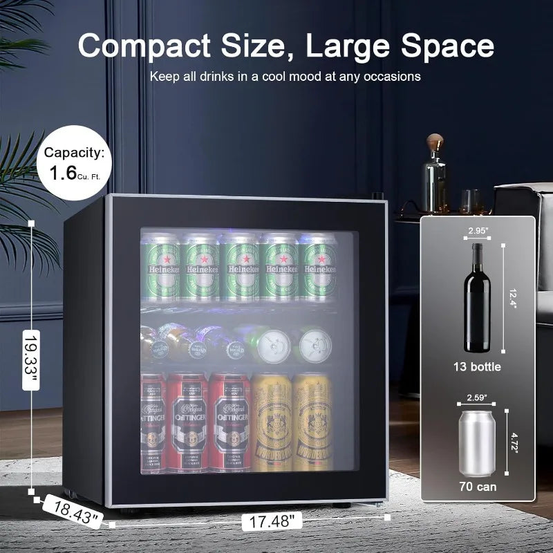 60-Can Beverage Mini Fridge – Glass Door Drink Cooler with Removable Shelves for Beer, Soda & Winebeverage mini fridge, 60 can drink cooler, glass door mini fridge, soda and beer fridge, wine and beverage cooler, compact dr
