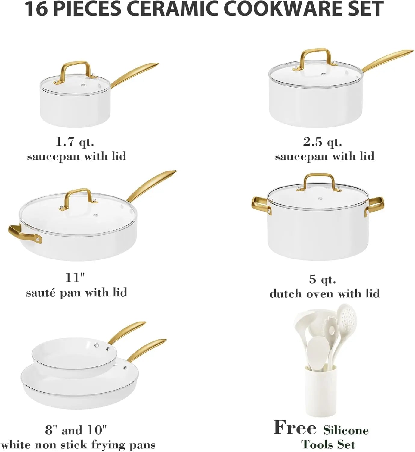 Nonstick Ceramic Cookware Set – Dutch White Pots & Pans with Utensils, Non-Toxic Kitchen Set