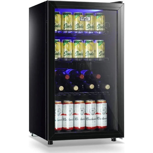 WANAI 120-Can Beverage Refrigerator – 3.2 Cu.Ft Glass Door Mini Fridge with 7 Thermostat Settings & LED Lights