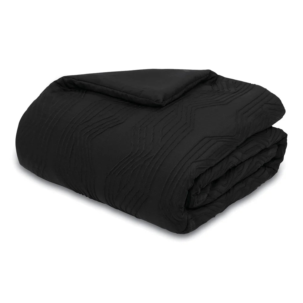 5-Piece Black Jacquard Comforter Set – Full/Queen Size with Shams & Decorative Pillow