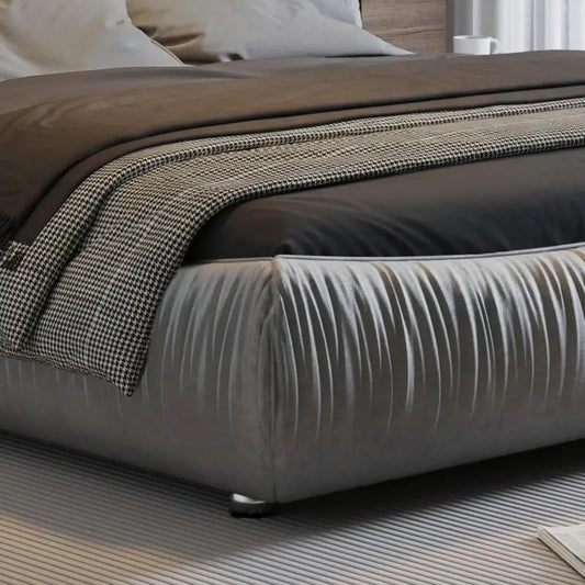 King Size Luxury Upholstered Platform Bed with Oversized Padded Backrest & Solid Wood Frame
