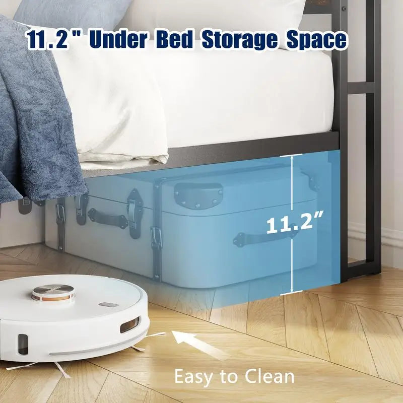 Full-Size Metal Bed Frame with Headboard & Footboard, LED Lights, Heavy-Duty Steel Slat Support