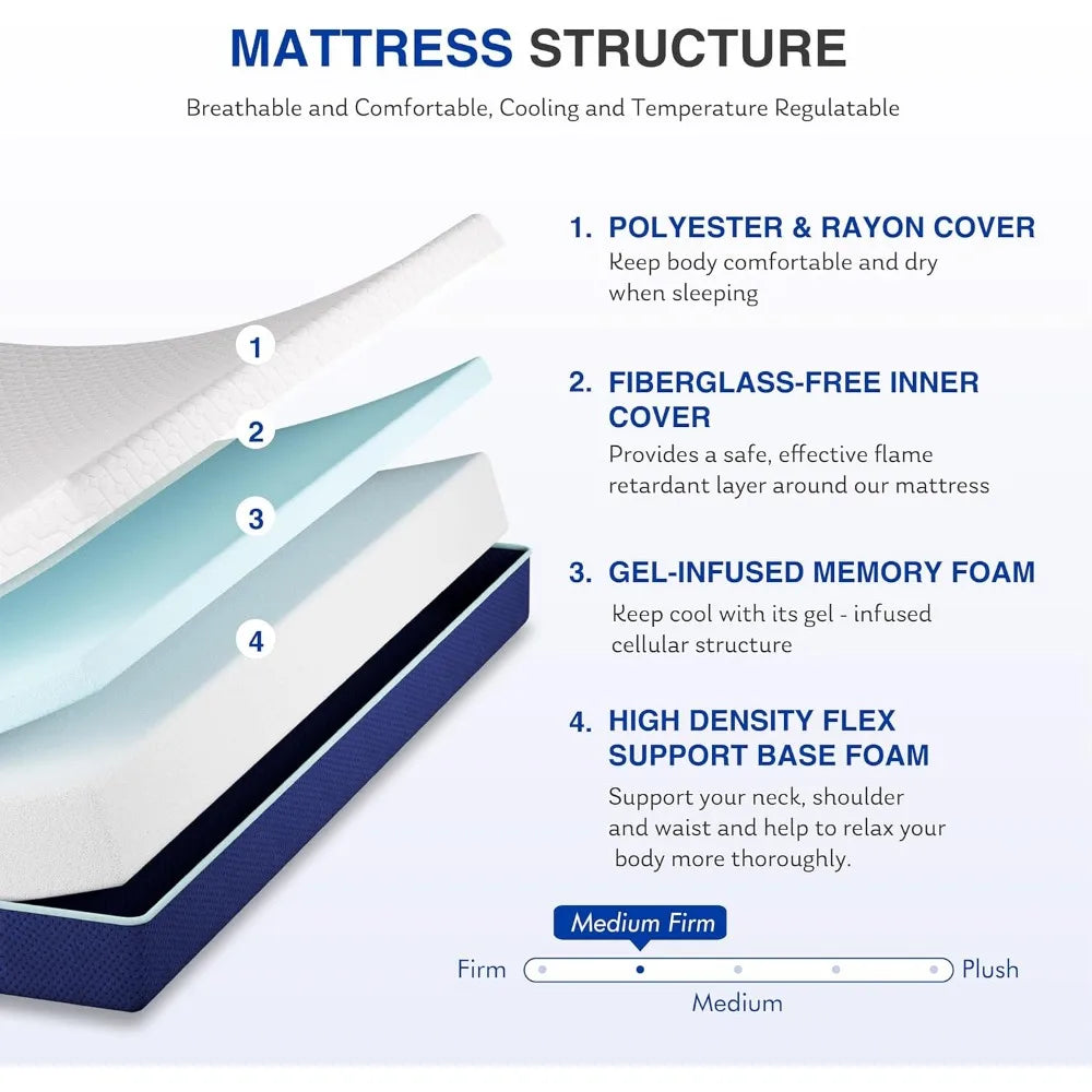 6-Inch Full Gel Cooling Memory Foam Mattress – Medium Firm Support, Pressure Relief, Mattress in a Box, CertiPUR-US Certified