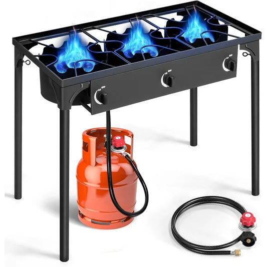 Outvita 3-Burner Propane Gas Stove – 225,000 BTU Outdoor Cooker with Removable Legs
