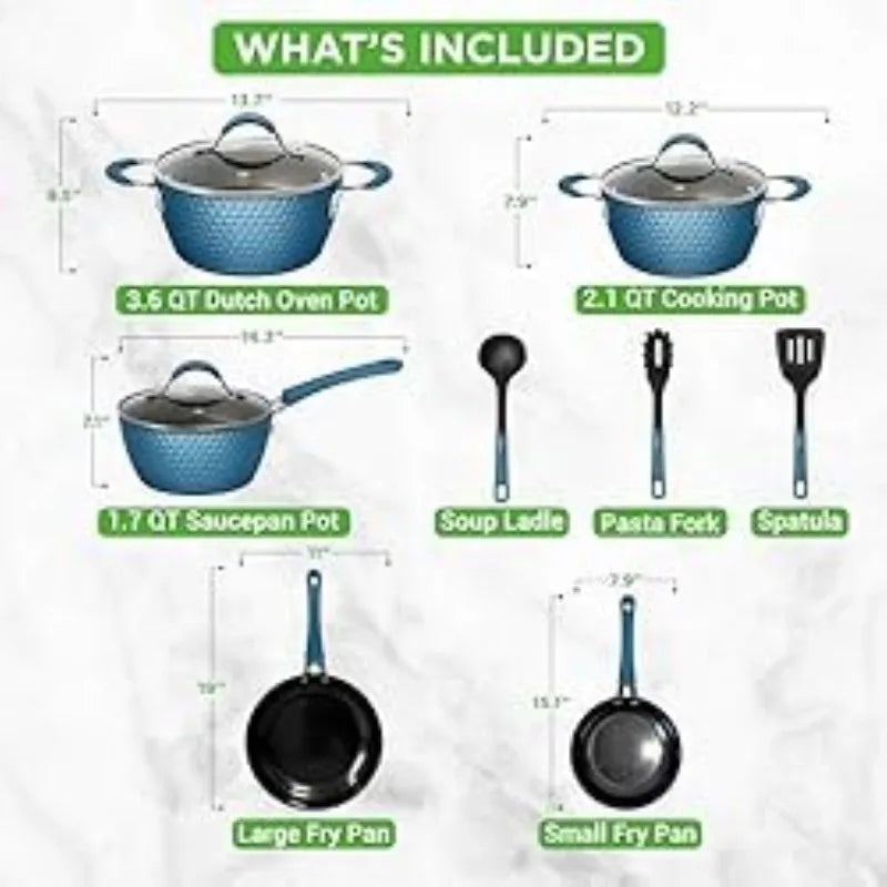 NutriChef 11-Piece Nonstick Cookware Set – Ceramic Coated Pots & Pans, Induction Ready, Royal Blue