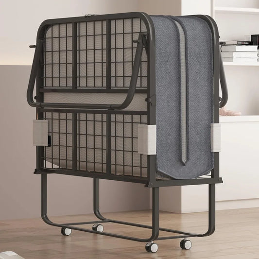 Twin Size Folding Rollaway Bed with 4" Foam Mattress & Sturdy Metal Frame, Portable Extra Bed