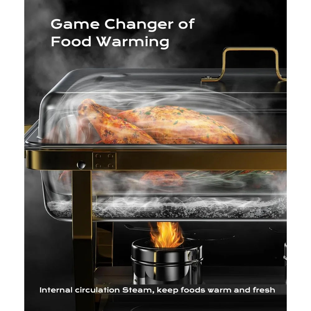 Chafing Dishes for Buffet Set – 4 Pack, 9QT Stainless Steel Chafing Dish with Elegant Gold & Silver Accents