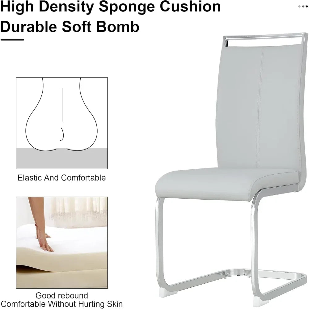 6-Piece Dining Table Set – 63" White Marble-Style Table with 6 PU Leather Chairs