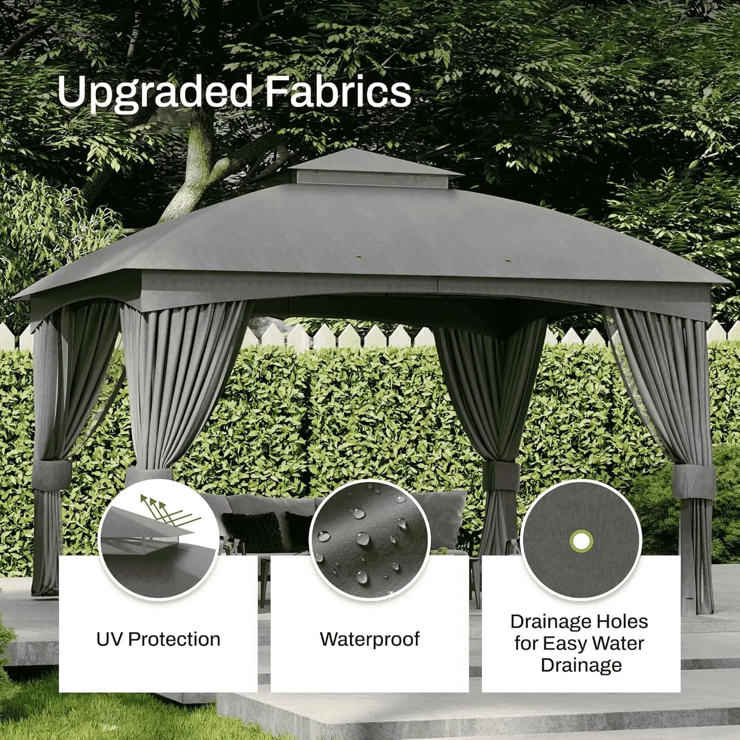 11x13 Ft Heavy-Duty Outdoor Gazebo, Double Roof Pavilion with Galvanized Steel Frame