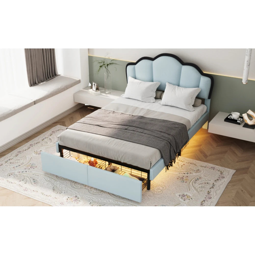 Queen European Double Bed, Royal Wooden Frame with King-Style Headboard, Modern Bedroom Furniture