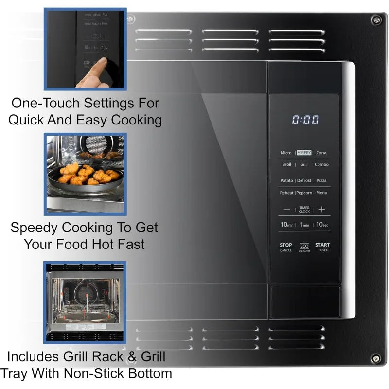 RecPro RV Air Fryer & Convection Microwave – 1.0 cu. ft, 120V, 6-in-1 Cooking with Trim Kit (Black)