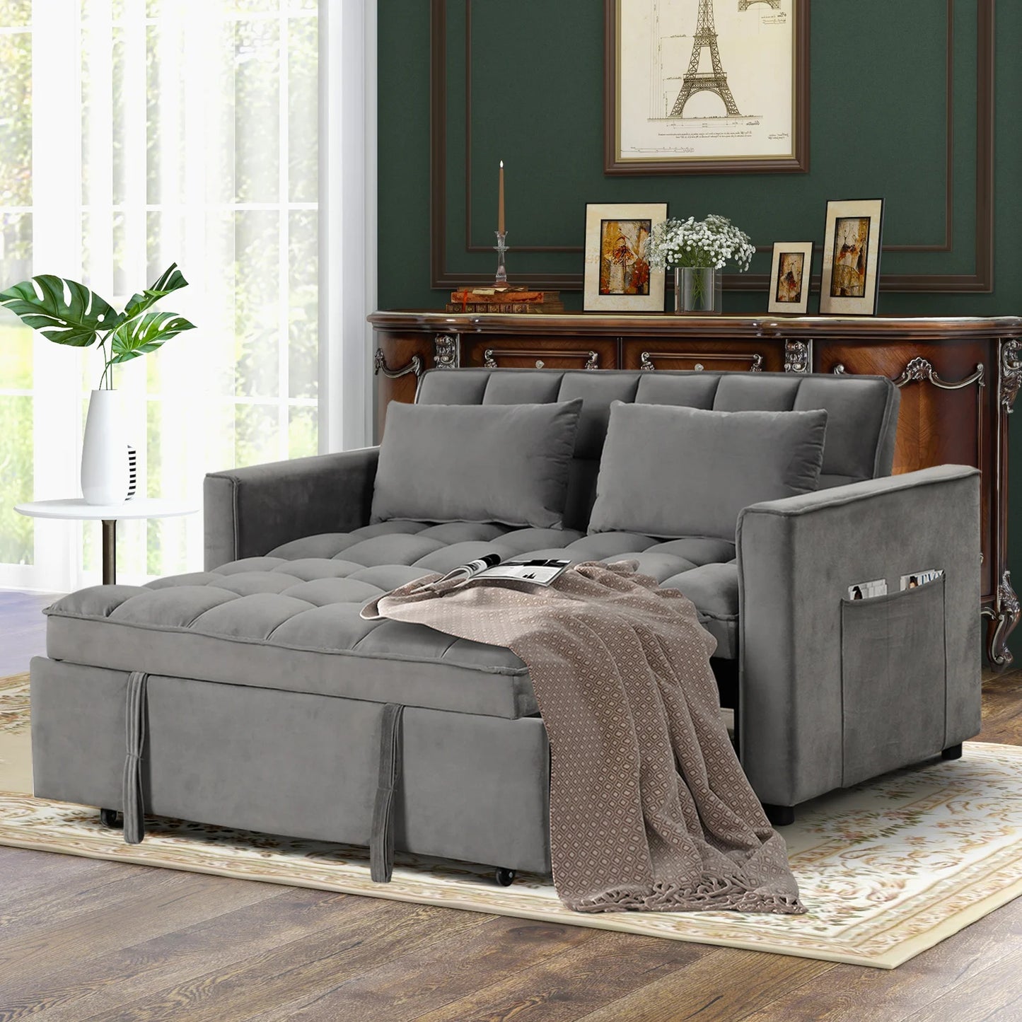 EBELLO 3-in-1 Modern Sofa Bed – Convertible Double Sofa with Pillows