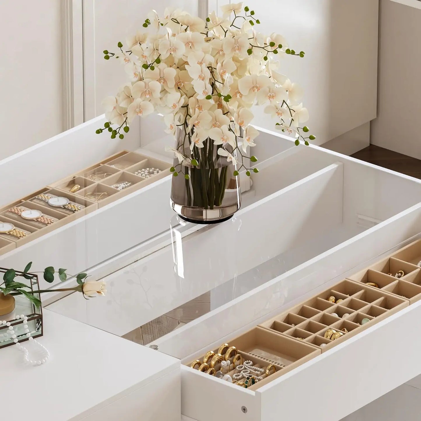 Closet Island with Glass Top & 8 Drawers – Jewelry Display Cabinet