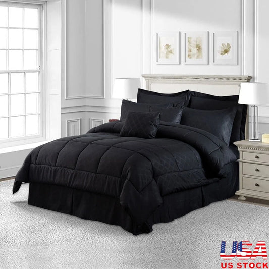 10-Piece Queen Bed-in-a-Bag Comforter Set – Plaid Pattern with Sheets, Shams & Decorative Pillows, All-Season Soft Microfiber