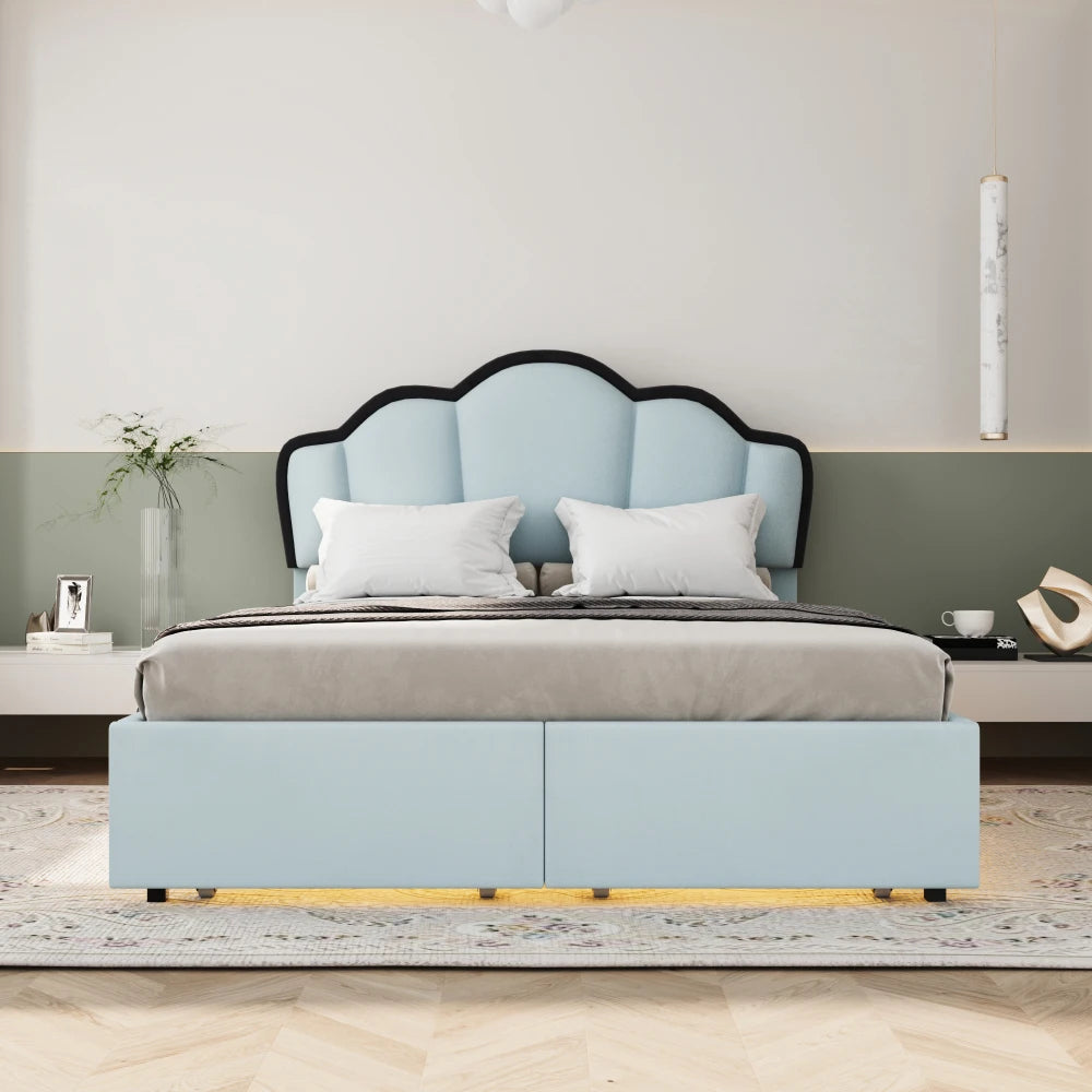 Queen European Double Bed, Royal Wooden Frame with King-Style Headboard, Modern Bedroom Furniture