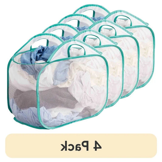 4-Pack Collapsible Mesh Laundry Hampers – Ventilated & Durable Pop-Up Baskets