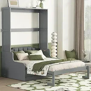 Harper & Bright Designs Full Murphy Bed with Storage Shelves, Drawers & LED Light