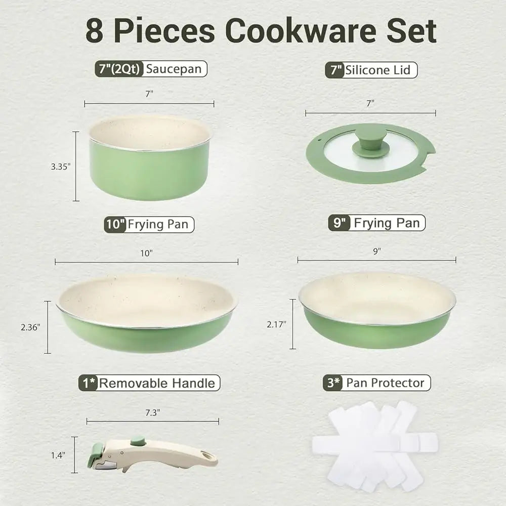 8-Piece Nonstick Induction Cookware Set – Granite Pots & Pans with Removable Handle, Stackable & Easy Clean