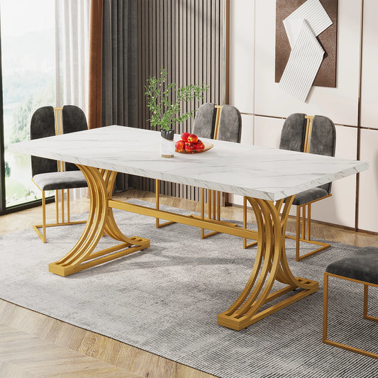 Tribesigns 63″ Modern Dining Table – Faux Marble Rectangular Table for 4–6modern dining table, faux marble table, rectangular dining table, Tribesigns table, dining table for 6, contemporary dining table, kitchen table,