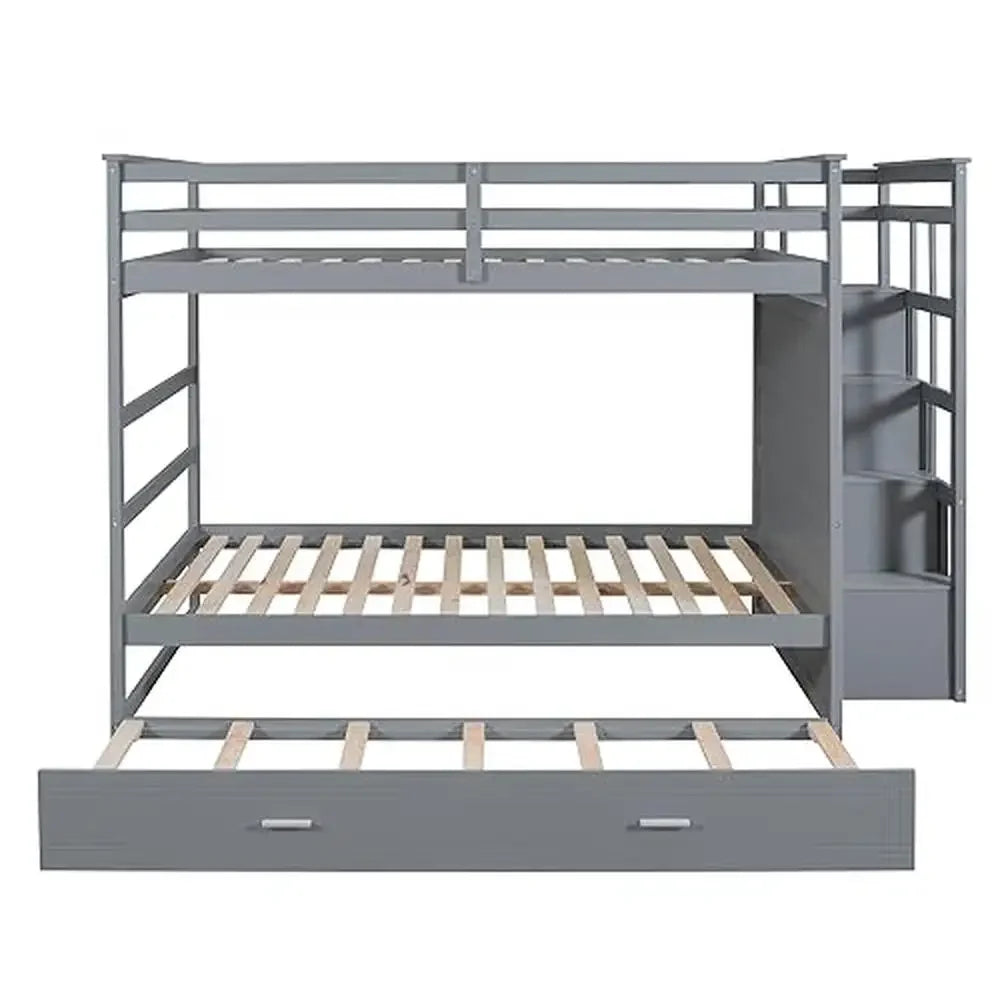 Multifunctional Twin Over Full Bunk Bed – With Drawers, Staircase & Slide