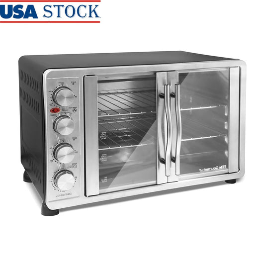 Stainless Steel Double Door Countertop Microwave Oven – Convection, Rotisserie & Dual Cooking with Timer & Racks