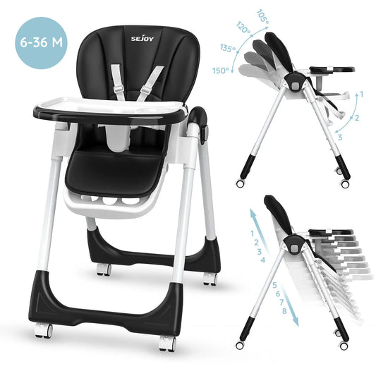 SEJOY Folding Baby High Chair – Convertible Design with Removable Tray & Adjustable Seat