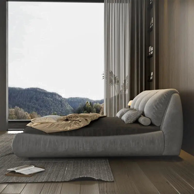 King Size Luxury Upholstered Platform Bed with Oversized Padded Backrest & Solid Wood Frame