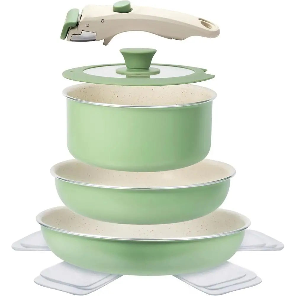 8-Piece Nonstick Induction Cookware Set – Granite Pots & Pans with Removable Handle, Stackable & Easy Clean