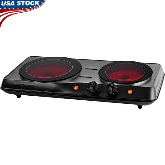 1700W Infrared Double Burner – Portable Electric Stove with Thermostat Control