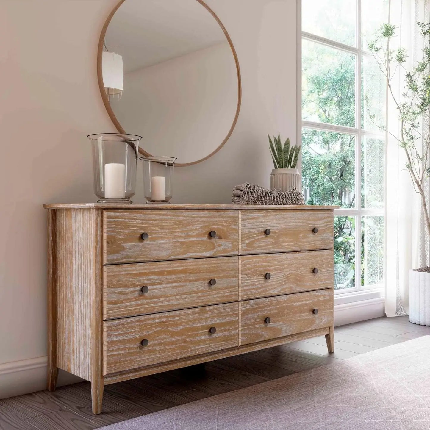 Greenport Solid Wood 6 Drawer Bedroom Dresser – Brushed Walnut Finish