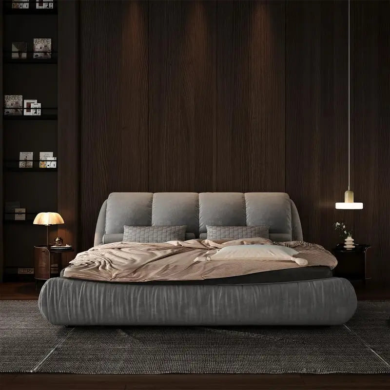 King Size Luxury Upholstered Platform Bed with Oversized Padded Backrest & Solid Wood Frame