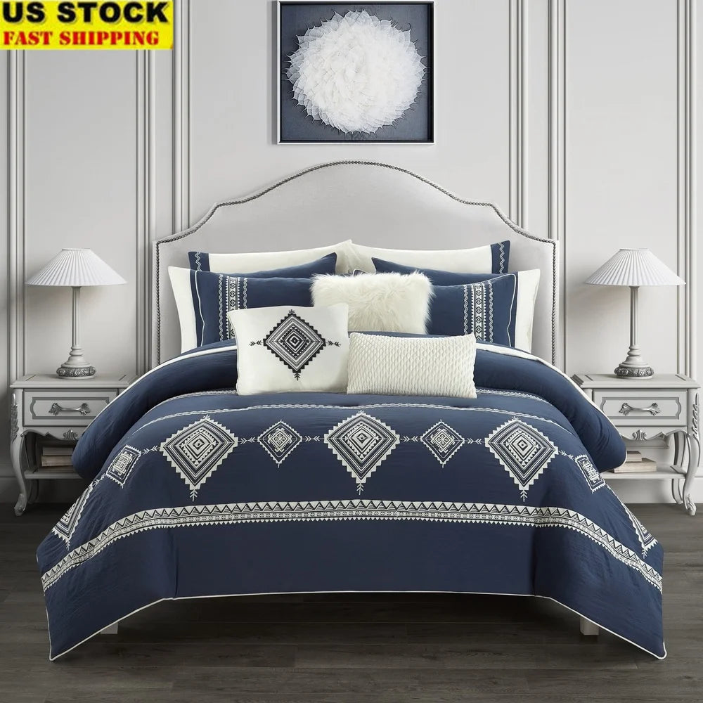 Navy 12-Piece Bed-in-a-Bag Comforter Set (Queen)