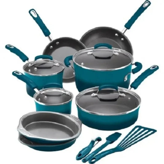 Rachael Ray 15-Piece Nonstick Cookware Set – Durable Pots & Pans with Lids and Kitchen Utensils