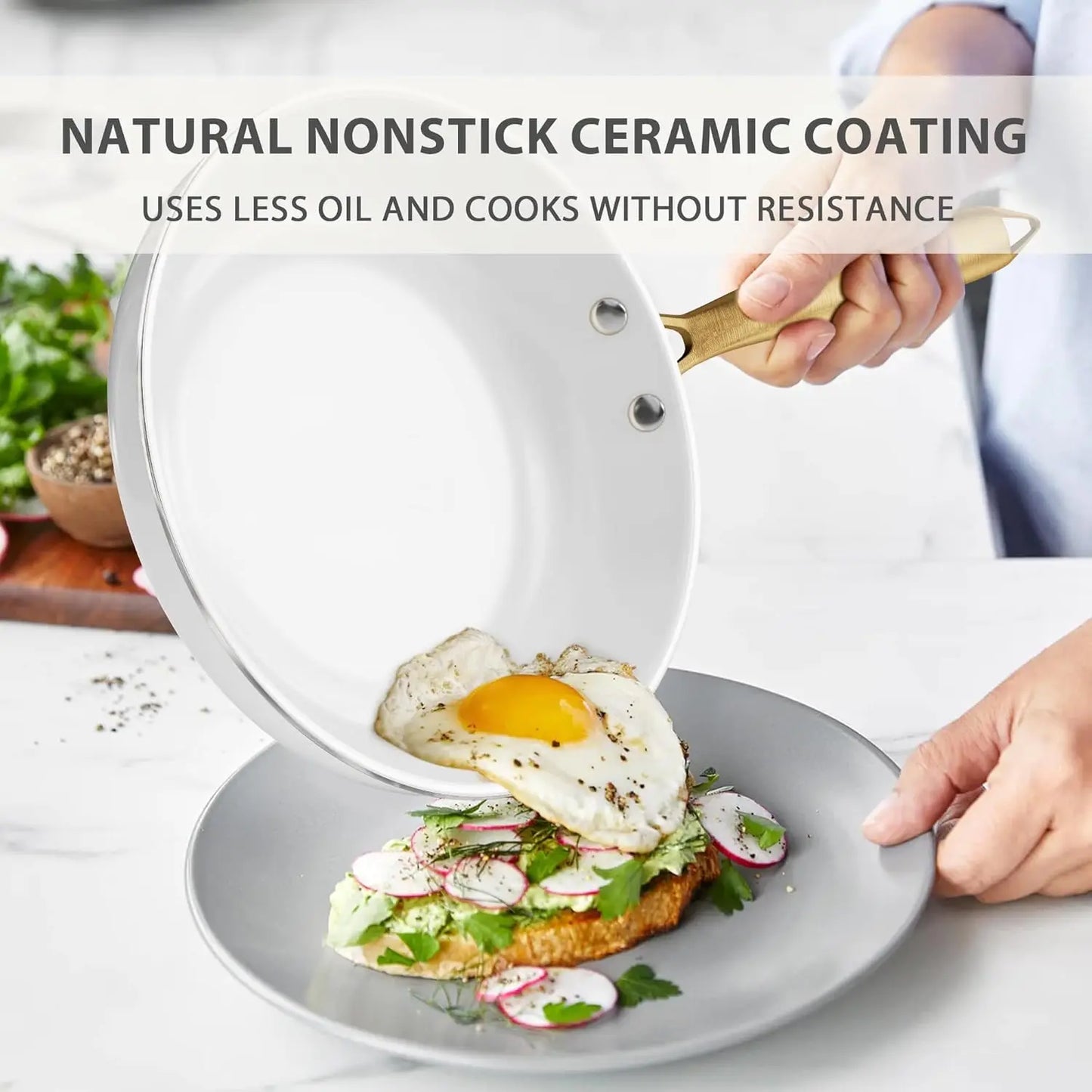 Nonstick Ceramic Cookware Set – Dutch White Pots & Pans with Utensils, Non-Toxic Kitchen Set