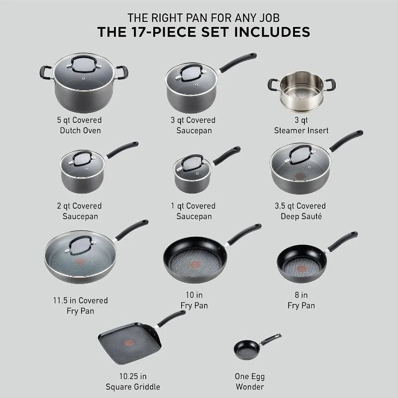 T-fal Ultimate Hard Anodized Nonstick Cookware Set, 17-Piece – Oven & Broiler Safe
