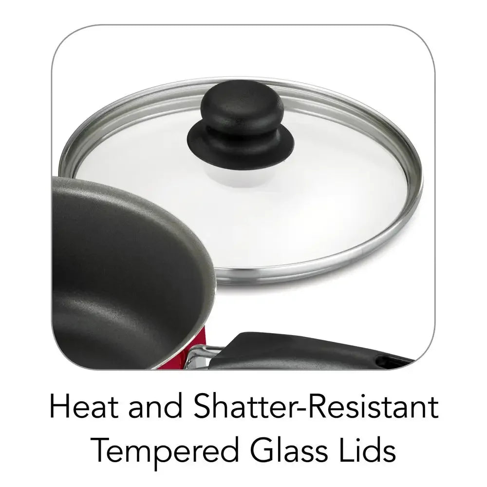 9-Piece Nonstick Cookware Set – Red Aluminum Pots & Pans with Dutch Oven, Saucepans, Saute Pan & Glass Lids