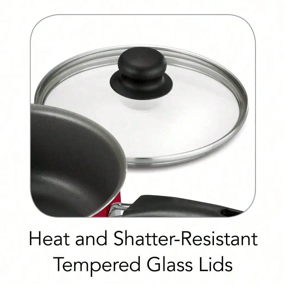 9-Piece Nonstick Cookware Set – Red Pots & Pans with Lids