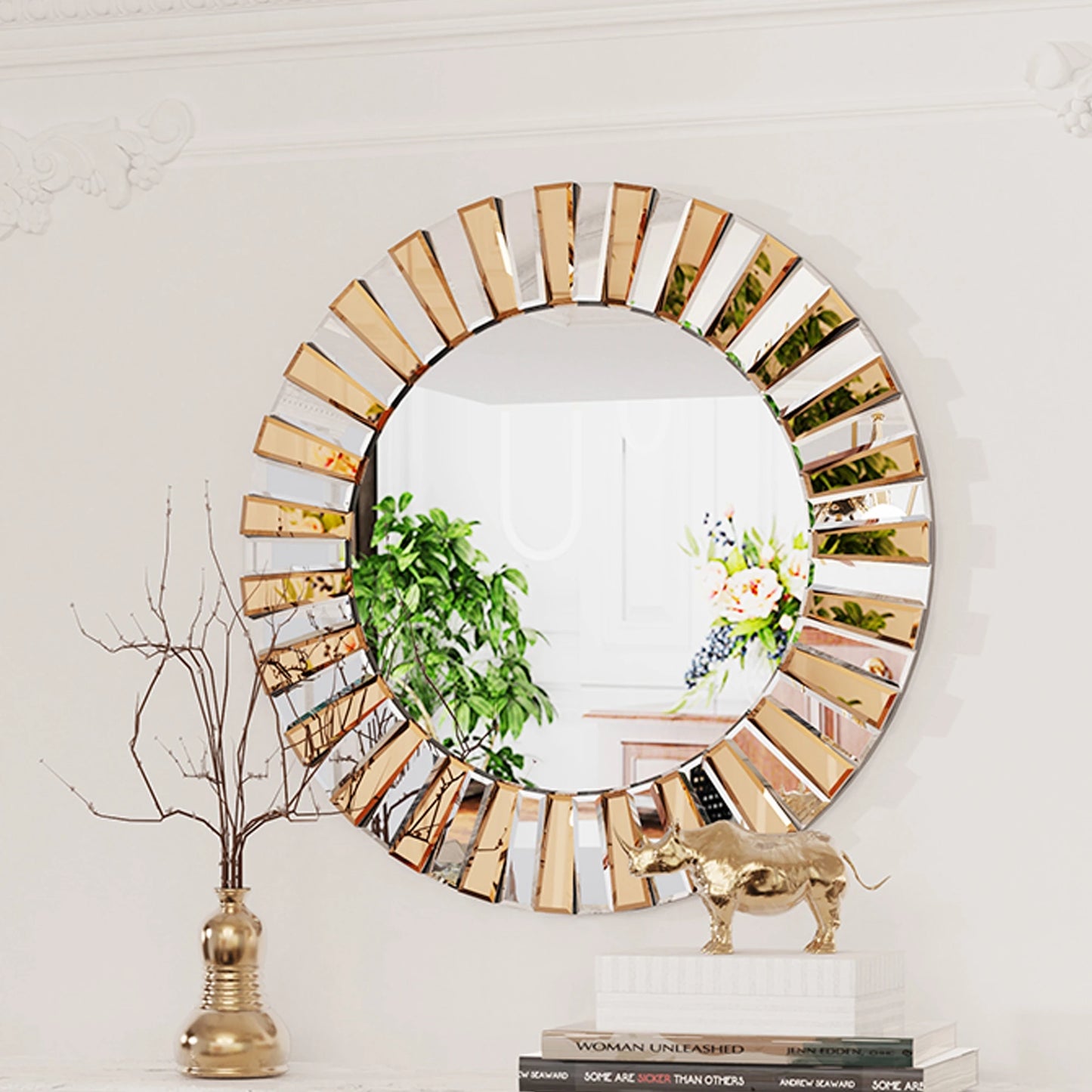 Round Sunburst Wall Mirror – Decorative Accent for Living Room or Entryway