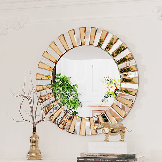 Round Sunburst Wall Mirror – Decorative Accent for Living Room or Entryway
