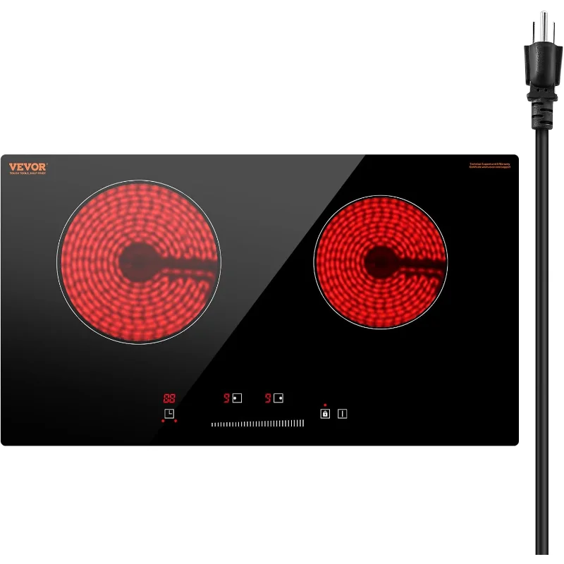 VEVOR 24" Electric Radiant Cooktop – 2-Burner Built-In Ceramic Glass Stove Top, 1800W