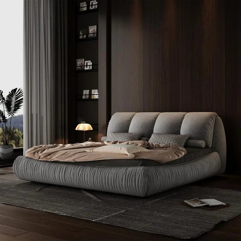 King Size Luxury Upholstered Platform Bed with Oversized Padded Backrest & Solid Wood Frame