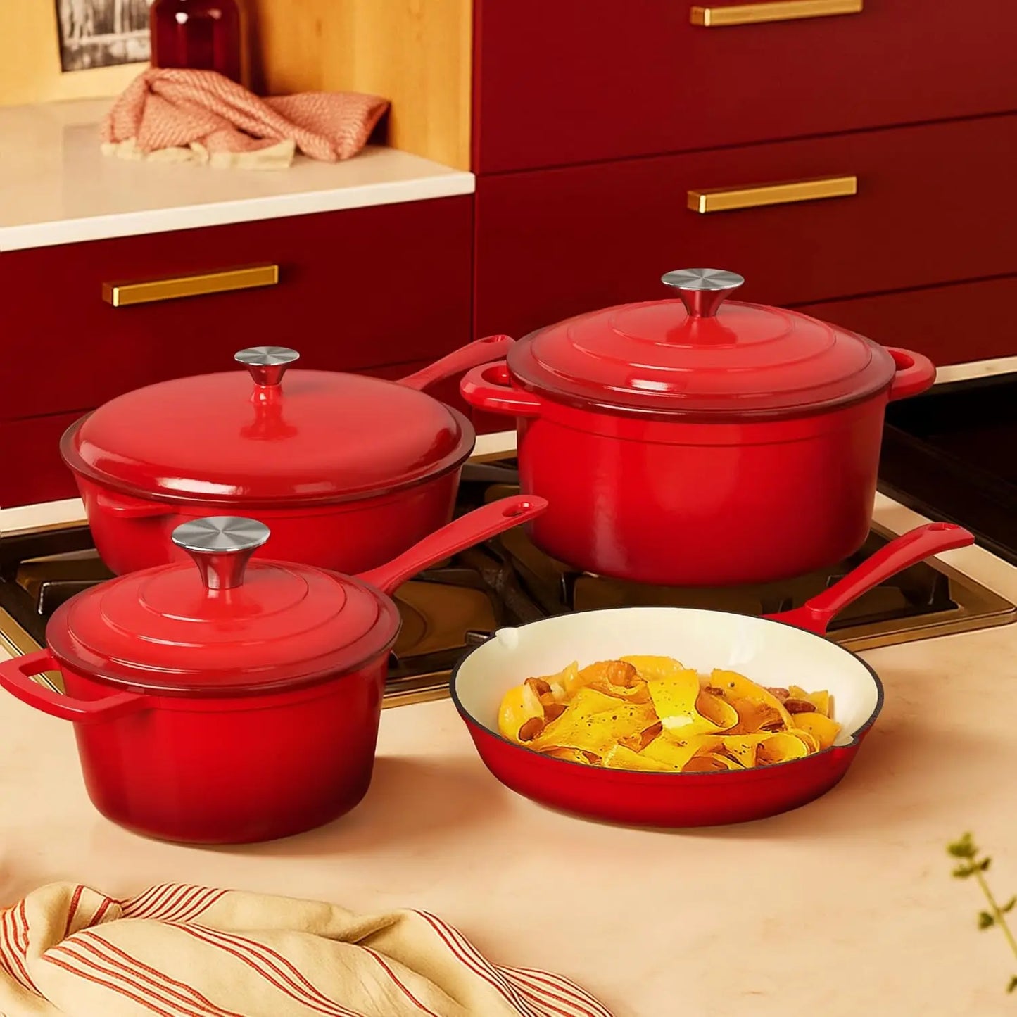 7-Piece Ceramic Nonstick Cookware Set – Induction-Ready Pots & Pans with Heavy Duty Dutch Oven
