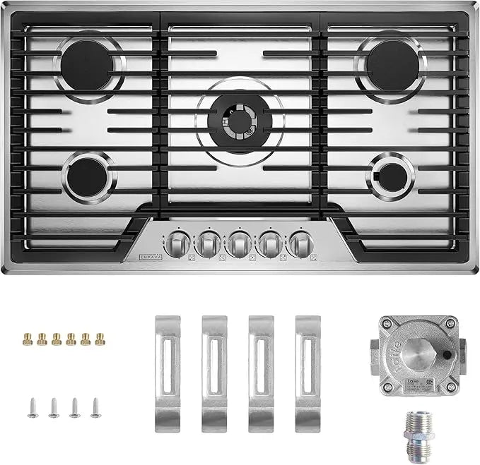 Empava 36" Gas Cooktop – 5 Italy SABAF Sealed Burners, NG/LPG Convertible, Stainless Steel