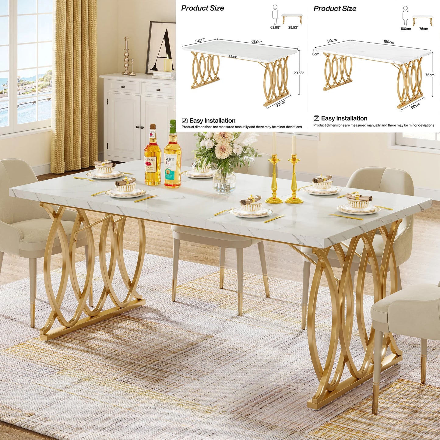 Tribesigns 63″ Modern Dining Table – Faux Marble Rectangular Table for 4–6modern dining table, faux marble table, rectangular dining table, Tribesigns table, dining table for 6, contemporary dining table, kitchen table,